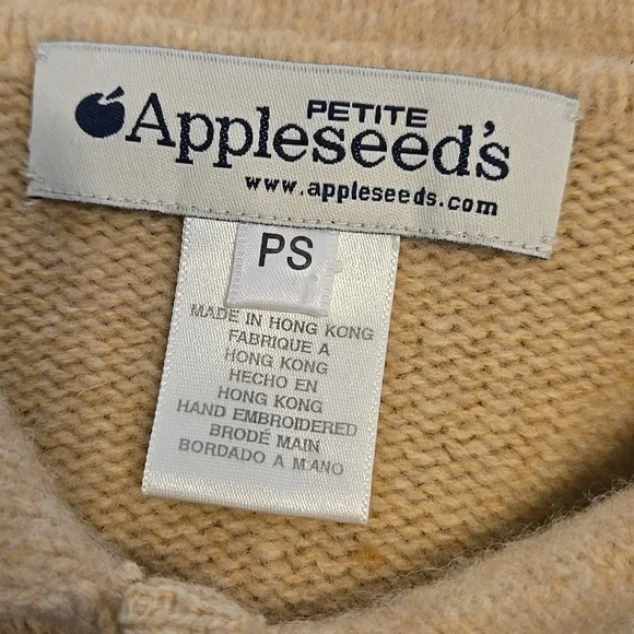 Appleseeds Vintage Tan Embroidered Collared Grandma Cardigan Sweater - Picture 7 of 8